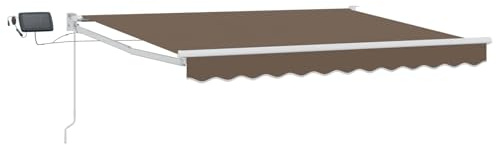 Runheo Tenda da sole manuale con braccio articolato con LED, colore tortora, resistente alle intemperie, estensibile, protezione solare con poliestere impermeabile, telaio in acciaio verniciato a