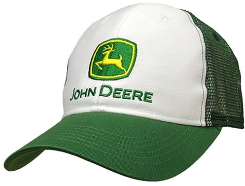 John Deere Herren Trucker-Baseballkappe mit Markenlogo, Netzrücken Cap, Weiß, One Size