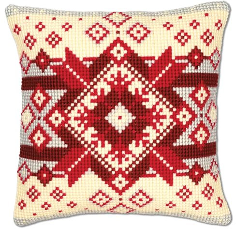 VERVACO Kreuzstich Stickpackungen Kissen Stickerei Set Anfänger Vorgedruckt Norwegischer Stern DIY Set Kreativ Set Für Erwachseneca. 40 x 40 cm Bastelset Handwerker Haus Dekoration