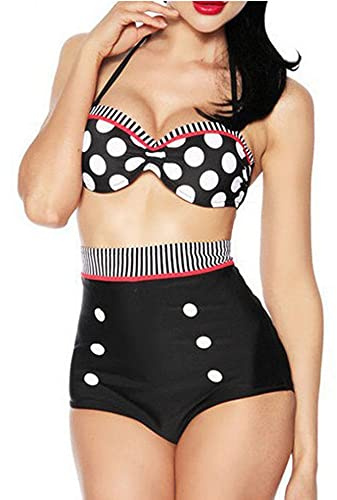 Boolavard® TM Bikini vintage avec soutien-gorge push-up, style rétro rockabilly, noir/rouge/blanc, disponible en taille S, M, L ou XL - - Medium