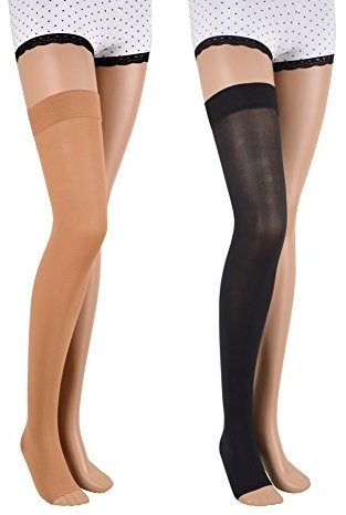 ASSISTICA® Calze Autoreggenti Contenitivo e Graduata 23-32 mmHg a Punta Aperta, Autoreggente Compressione Medicale di Classe 2 per Uomo e Donna (170-182 cm / Medium, Beige)