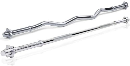 ScSPORTS® Hantelstangen - Set, inkl. Langhantelstange 160cm, Curlstange 120cm, 2 x Kurzhantelstange, 30mm, Gerändelt, Stahl, Verchromt, Silber - Langhantel, SZ Stange (Stangen: Lang + Curl)