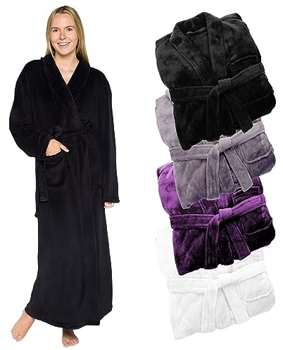 Silver Lilly Premium Womens Robe with Shawl Collar, Plush Fleece Long Bath Robe for Women, Fluffy, Warm, Fleece Women's Bathrobe