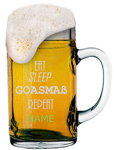 Goaßmetro - Boccale da birra da 1 litro con incisione del logo + nome a scelta | Boccale personalizzato – bicchiere (motivo 01)