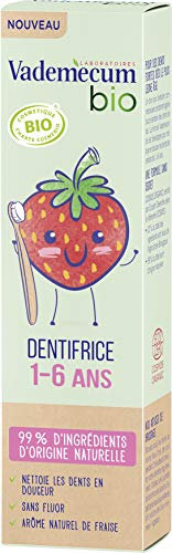 Vademecum Pâte Dentifrice Enfant Junior 1-6 ans, Arôme Naturel de Fraise, Certifié Bio, Sans Fluor, 99% d'Ingrédients d'Origine Naturelle, 50ml