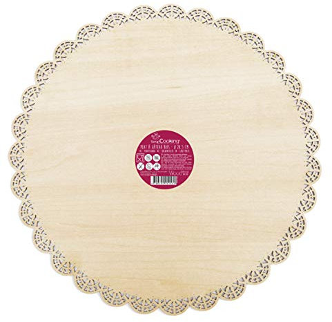 ScrapCooking 5157 Supporto per Torta Rotondo in Legno, Piatto in Pizzo, 29 cm, Riutilizzabile, Dolci, Torte, Marrone