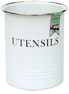 Monsoon Metal Kitchen Utensil Holder Pot Vintage Canister Tin White & Grey Round Kitchen Utensil Cutlery Storage Pot Holder