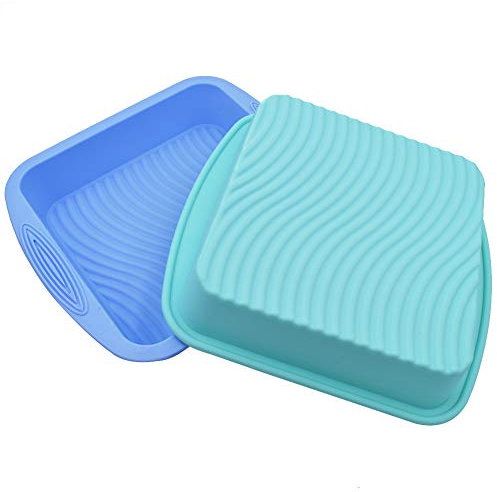 SIMUER Lot de 2 moules à gâteau rectangulaires en silicone - Non adhésif - Qualité alimentaire - Bleu et vert