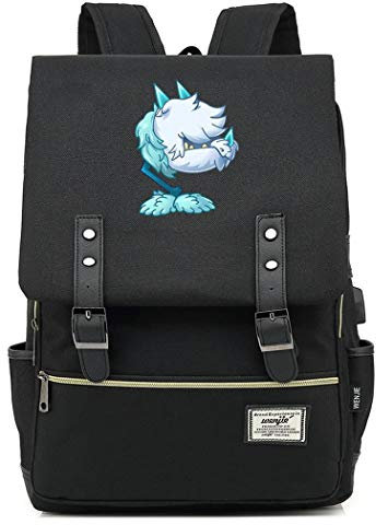 WANHONGYUE Plants vs. Zombies Spiel Schulrucksack Schulranzen Studententasche Vintage Backpack 15,6 Zoll Laptop Rucksack mit USB-Ladeanschluss Black / 4