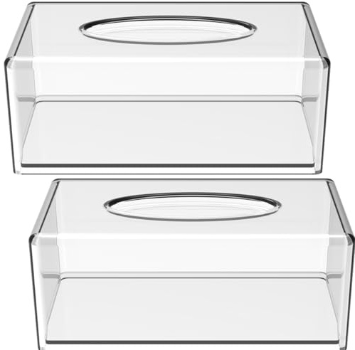Yopay 2 Pack Clear Tissue Dispenser Box, Large Facial Acrylic Tissue Box Cover Holder, Napkin Organizer for Bathroom, Kitchen and Office Room, Rectangle, 10 L X 5.3 W X 4.3 H