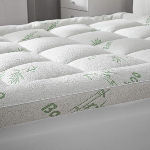 Cooling Mattress Topper - Queen Size | Plush Pad Mattress Topper for Back Pain Relief, 8-21 Deep Pocket | Viscose Made from Bamboo Pillow Top | Bedroom Essentials