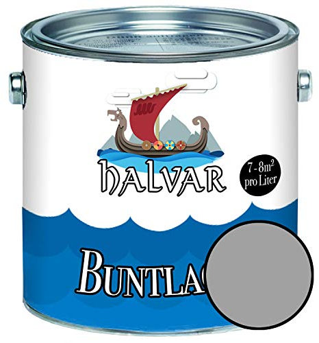 Halvar Buntlack für Holz Metall SEIDENMATT Weiß Grau Schwarz RAL 9001-9018 Holzfarbe Holzlack Innen Außen robuster Kunstharzlack Wetterbeständig perfekter Langzeitschutz (1 L, RAL 9006 Weißaluminium)