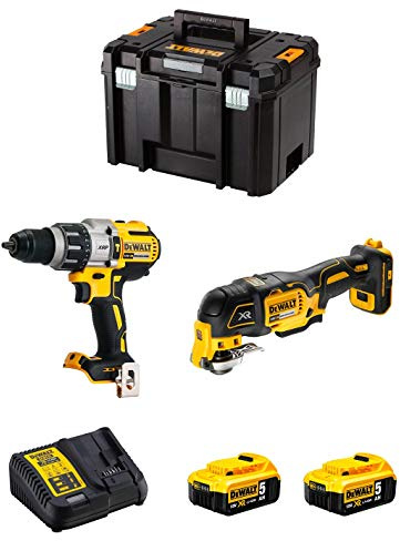 DeWALT Kit DWK219 (Taladro Percutor DCD996 + Multi-Herramienta DCS355 + 2 Baterías de 5,0 Ah + Cargador + TSTAK VI)