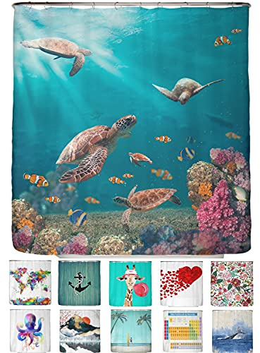 arteneur Anti-Schimmel Duschvorhang 180x200 cm Meeres Schildkröten | Textil recycelt, OEKO-TEX 100, 40°C Maschinenwäsche, blickdicht, wasserdicht, beschwerter Saum, mit 12 recycelten Ringen