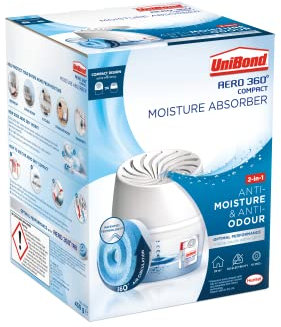 UniBond AERO 360° Humidity Absorber with 1x Refill, Dehumidifier for Effective Air Circulation, Humidity Controller Reduces Excess Moisture, 1 Device incl. 1 refill tab 450g