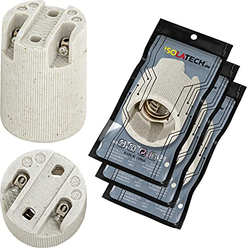 ISOLATECH 3x Portalámparas E14 de cerámica con soporte de montaje | Resistente al calor, máx. 250V/4A, para bombillas LED y de bajo consumo en hogar, cocina, nevera, baño y techo