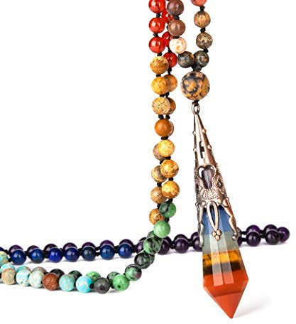 Halsband med 7 chakra, ädelstenar, 12, ansiktsprisma, hänge, 108 mala-pärlor, halsband, bönpärla, för kvinnor, män, yoga, meditation, ångestlindring (7 chakra-halsband, 7 chakra-hängen)