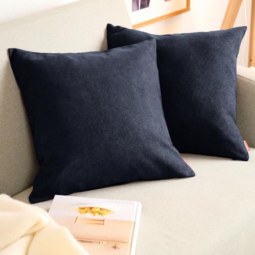 Blumtal 2er Set Kissenbezug 60x60 dunkelblau - kuschelige Chenille Kissenbezüge mit verstecktem Reißverschluss, Oekotex Zertifizierte Kissenhülle für Deko-Kissen Sofakissen Polster & Zierkissen