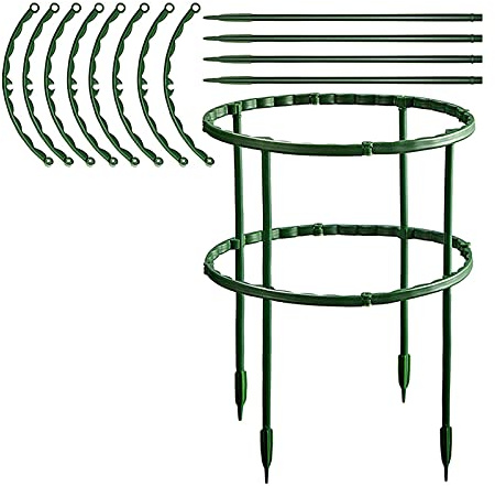 HUIKJI 4 Stück Pflanzenstütze, Kunststoff-Pflanzenringe für Topfpflanzen, halbrund, Gartenstütze, doppelstöckig, spleißbar (15,5 cm B x 10,2 cm H)