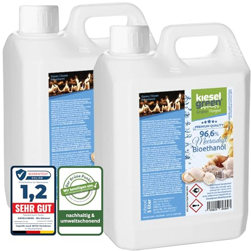 KieselGreen Bioethanol 10 Liter mit Duft für Ethanol-Kamin, viele Sorten - Bio Ethanol als Raumduft in vielen Duftnoten - Parfüm für Bio Ethanol Kamin Indoor oder (Meeresduft, 10L)