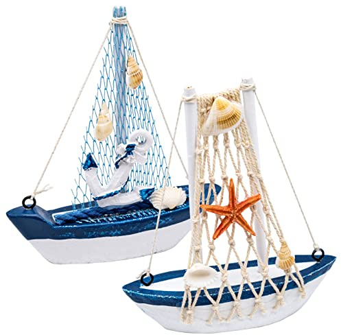 JJQHYC 2 Pieces Sailboat Decoration Bathroom Ornaments Little Boats Sailing Boat Model Nautical Seaside Themed Accessories Maritime Decoration