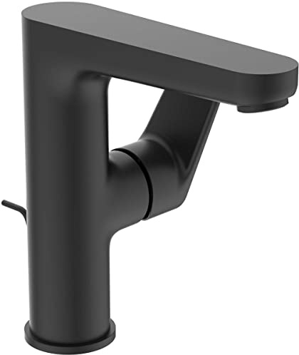 Ideal Standard BC703XG Cerafine O Waschtischarmatur BlueStart mit Zugknopf-Ablaufgarnitur, Schwarz, Modernes und elegantes Design