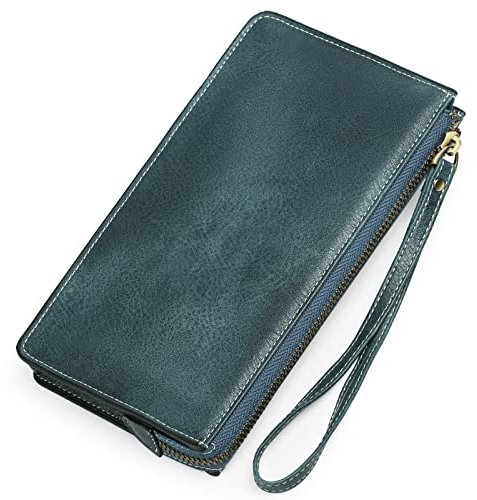 GAEKEAO Purses for Women Wristlet Leather Clutch Wallet RFID Blocking Slim Long Purse with Wrist Strap