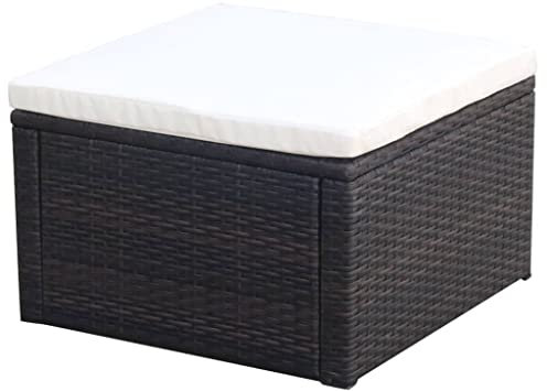 INLIFE Hocker mit Kissen Poly Rattan 53×53×30 cm Braun