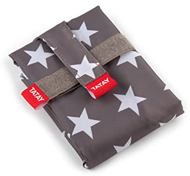 TATAY Sandwich Beutel - Urban Food Textile Baguette | Verstellbarer Brotbeutel mit Bändern | Wasserdichtes PEVA-Innenfutter | BPA-frei | 72,5x0,3x44 cm, Grau mit Sternen