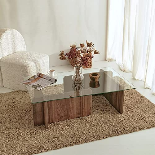 Mesa auxiliar,100% VIDRIO TEMPLADO , Color Nogal