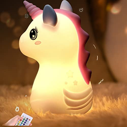 ANGKMA Luce notturna per bambini, 16 colori, lampada da comodino a LED, per cameretta dei bambini, in silicone, dimmerabile, per regali per ragazze, per cameretta dei bambini (unicorno) (unicorno)