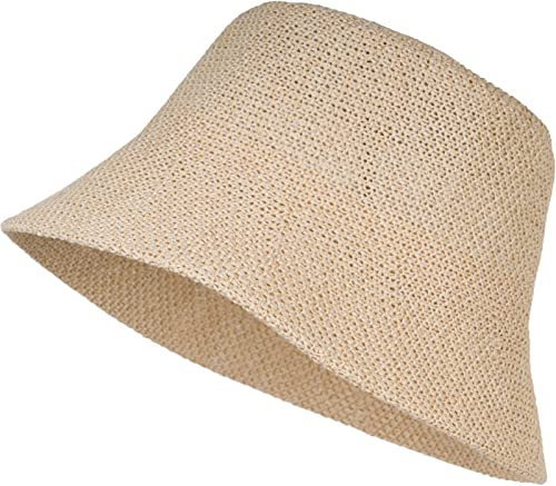styleBREAKER Damen Papierstroh Sonnenhut | Faltbarer Fischerhut | Leichter Bucket Hat mit Schweißband | Sommerhut mit Krempe als Sonnenschutz für Outdoor Strand Freizeit, Beige