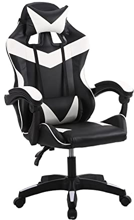 Panana Gaming Racing Chair Heavy Duty Gas Lift Adjustable Height PC Game Swivel Chair (White)