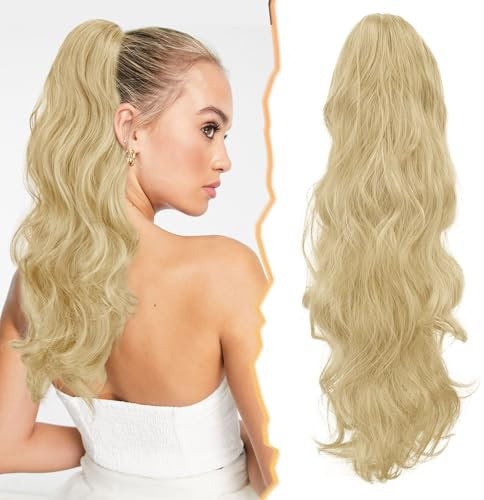BARSDAR Wellige Locken Pferdeschwanz Haarverlängerung, 50 cm lange lockige Krallen Clip in Pferdeschwanz Nnatürlicher Synthetischer Haarteil Ponytail Extension für Frauen und Mädchen