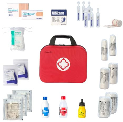 FERRETELIX® Botiquin neceser primeros auxilios con dotacion 25 cm x 20 cm x 8 cm Completo Emergencia, Para Viaje y Acampada, Coche, Supervivencia, Excursión, Montaña, Senderismo, Aventura, Rojo. G
