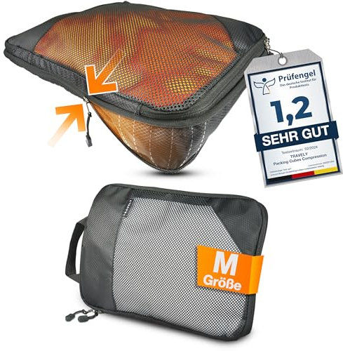 TRAVELY Packing Cubes Compression - 1x Größe M - Packwürfel Kompression als Koffer oder Rucksack Organizer - Packtaschen für Reise, Packbeutel, Kompressionsbeutel