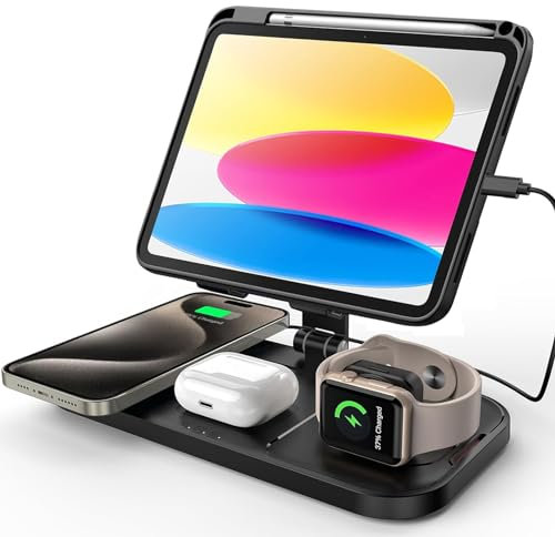 Wireless Charger für Apple, 4 in 1 iPad Ladestation iWatch und iPhone, Ladestation mehrere geräte für iPhone 16/15/14/13/12, für iWatch 10/9/8/7/SE,für Airp-ods Pro
