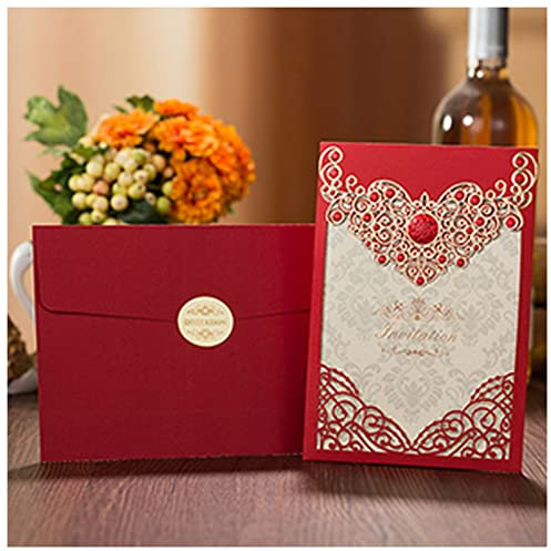 BoNene Grußkarte 50 Stücke Rotgold Laser Crown Blume Hochzeitseinladung Grußkarte Umschlag Hochzeit Ereignis Partei Dekoration Grußkarte hochzeit (Color : One set, Size : 127 x 185 mm)