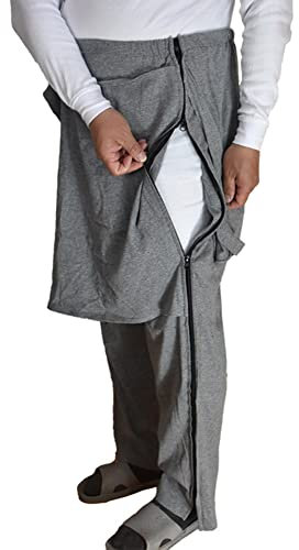 Samnuerly Reißverschluss-Patientenhose, Patientenpflegekleidung, Inkontinenzhose, Katheterhose, einfach zu tragen und auszuziehen, Lähmung, Lange Zeit bettlägerig, Rollstuhl, grau, L (Grau L)