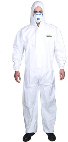 EW-Professional Einwegschutz - Overall - Schutz Anzug mit Kapuze - Kategorie 3 Typ 5 & 6 - Ideal für optimale Bewegungsfreiheit, Größe: M