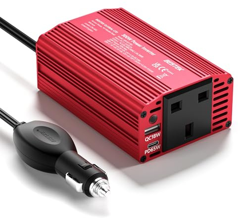 BESTEK 300W Power Inverter 12V to 240V Converter with PD65W USB-C and QC3.0 Ports Car Charger for Vehicles with Multi-Protection