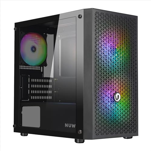 Nuwo Blitz R27 Nero Case Micro-ATX per PC Desktop Office Gaming Mini Tower 0.50MM SPCC, 3 Ventole FRGB (Illuminazione Arcobaleno Fissa), Frontale Rete e Pannello Laterale in Vetro Temperato