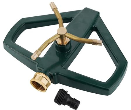 Fecovanti Drehbarer Wassersprinkler aus Metall für Rasen, Messing, 3-armig, robust, wirbelnder Kreisregner, geeignet für kleine Rasenflächen und Gärten, Höfe