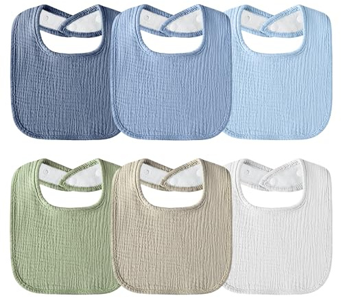 Kewlife Gift Baby Haklapp för Bebis Kvadratisk Baby Muslin Halsduk Haklapp Justerbara för Pojkar och Flickor - 6 Stycken