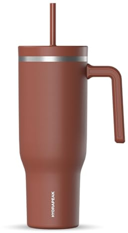 Hydrapeak Voyager 40 Oz Stainless Steel Tumbler with Handle, Insulated Water Bottle with Straw & Lid, Cupholder Friendly Reusable Travel Mug (Gingerbread)