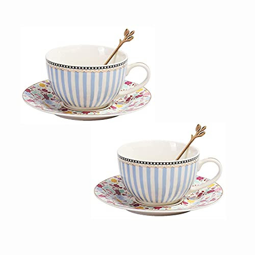 Kaffekopp Och Fatset Cappuccinokoppar Tekoppar Av Porslin Blommigt Keramiskt Te Kaffemuggar Set Med 2 För Hem Och Kontor