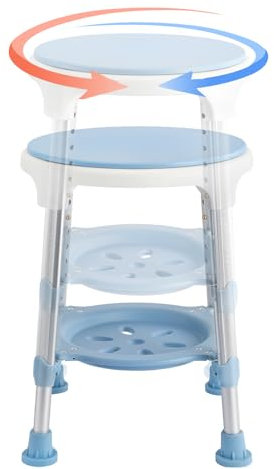 FIVMEN Duschhocker Duschstuhl 360° Drehbarer Badhocker Duschhilfe Höhenverstellbar 42-54,5cm Duschsitz Anti-Rutsch Badsitz für Senioren Belastbar bis 150 kg, CST-3069