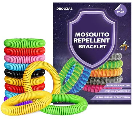 Mosquito Repellent Bracelet - 12 Bands, Triple Strength, Multi Coil, DEET-Free with 250 Hours Natural Anti Bug Wristbands for Adults & Kids - Insect Repellent Bracelet Bands