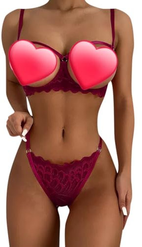 mini kitty Women’s Lingerie Set Sexy Push Up Bra and Panty Set Hollow Out Lace Underwear Nightwear See Through 2 Pieces Babydoll Teddy Sleepwear Red