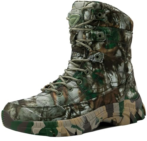 CUTEHEELS Herr utomhus kamouflage jaktstövlar/hållbara taktiska stridskängor, Camo-grön, 44 EU